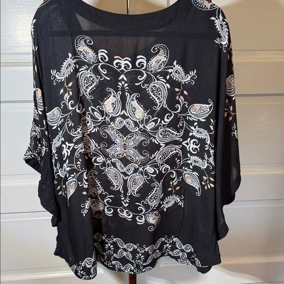 Boho Batwing Dolman Sleeve Paisley Blouse Sheer Flowy Festival Top - Picture 6 of 9